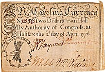 $2 1/2 North Carolina note issued at Halifax on 4/2/1776.