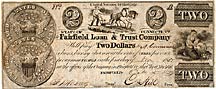 Loan & Trust Company located in Fairfield Connecticut on October 15, 1831.  This note is an interest bearing note at the rate of 3% per year until August of 1835. 