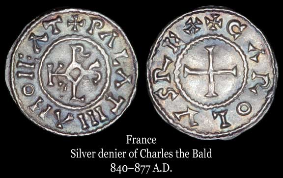 Silver denier of Charles the Bald, 840–877 A.D.