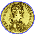 Gold augustale of Friedrich II as king of  Sicily, issued in 1231 A.D. Friedrich is portrayed in antique fashion as a Roman Emperor